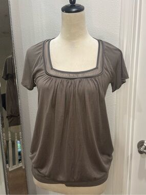 STRENESSE Taupe Short Sleeve Square-Neck Top